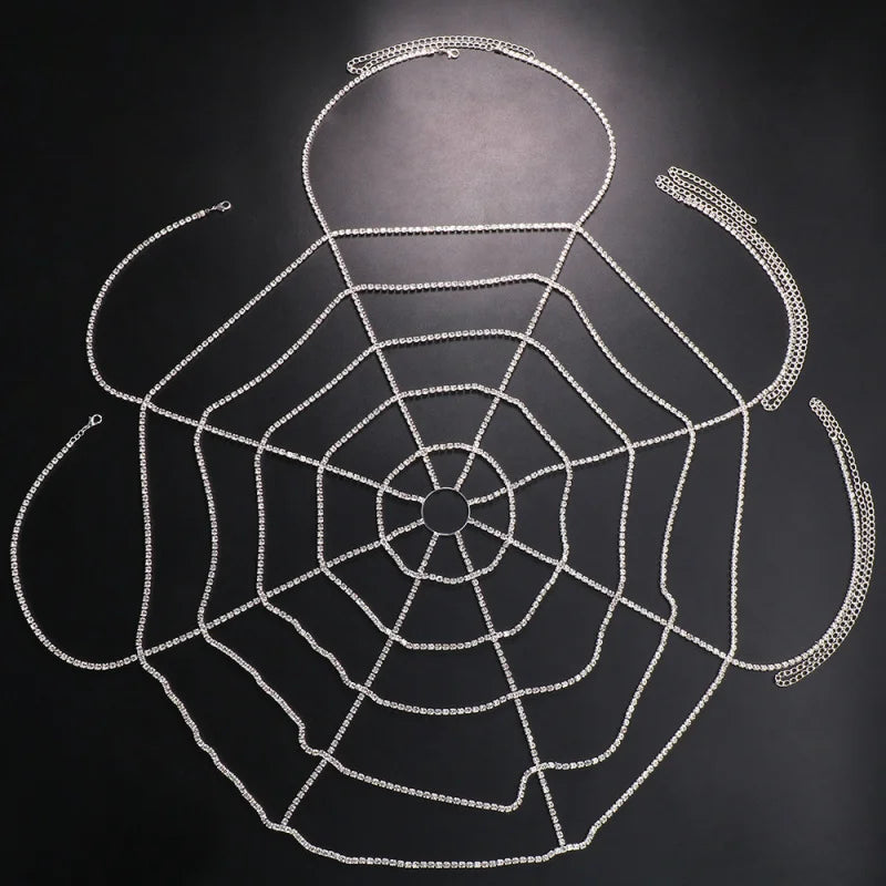 Spiderweb Rhinestone Bra & Brief Body Jewelry