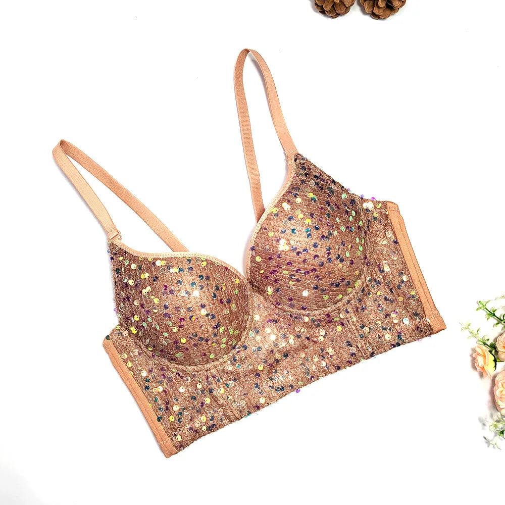 Sequined Glitter Bustier Crop Top & Beaded Stage Camisole