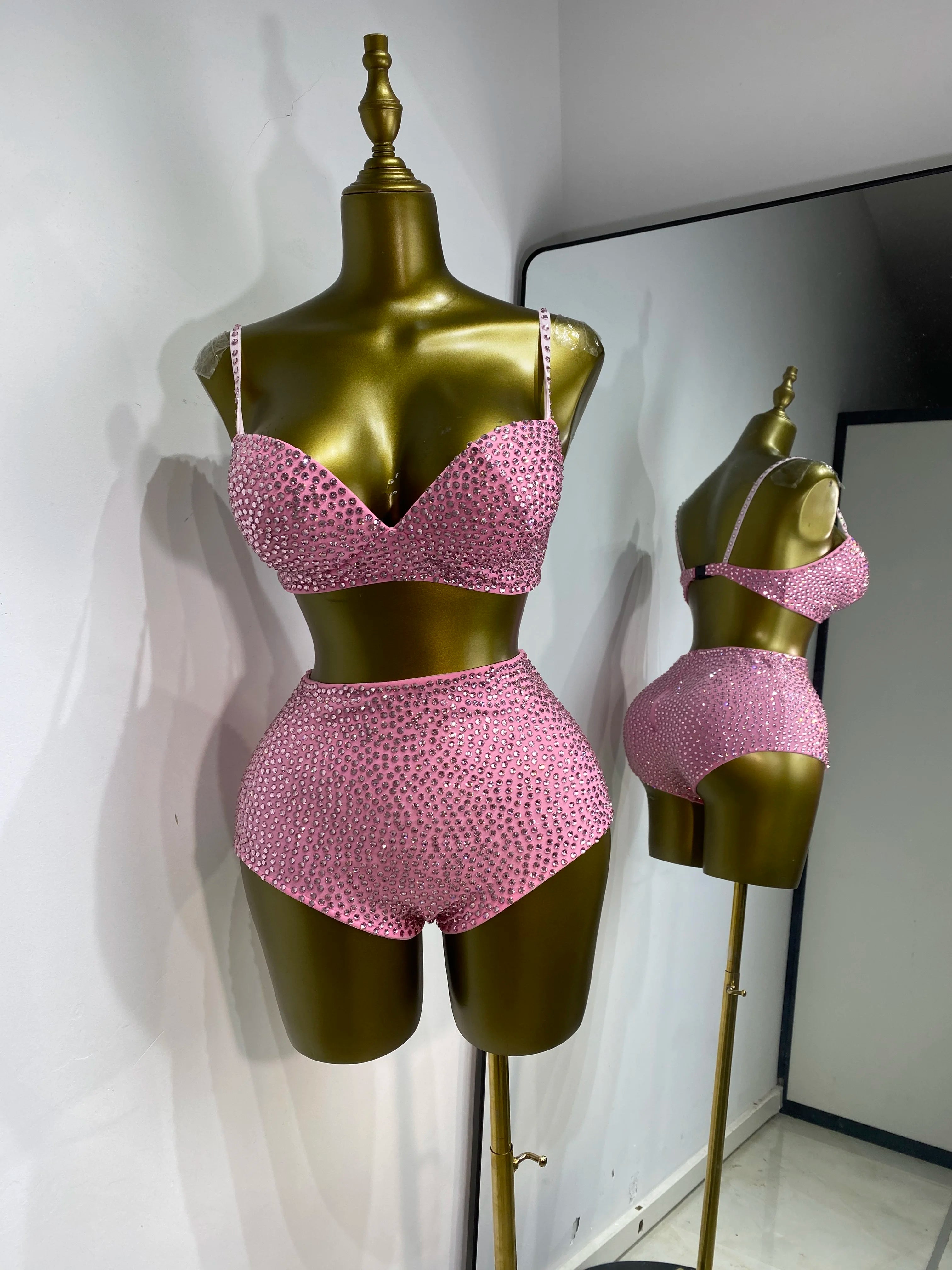 Rhinestone Bustier, High-Waist Mini Shorts & Cropped Jacket 3-Piece Performance Costume Set