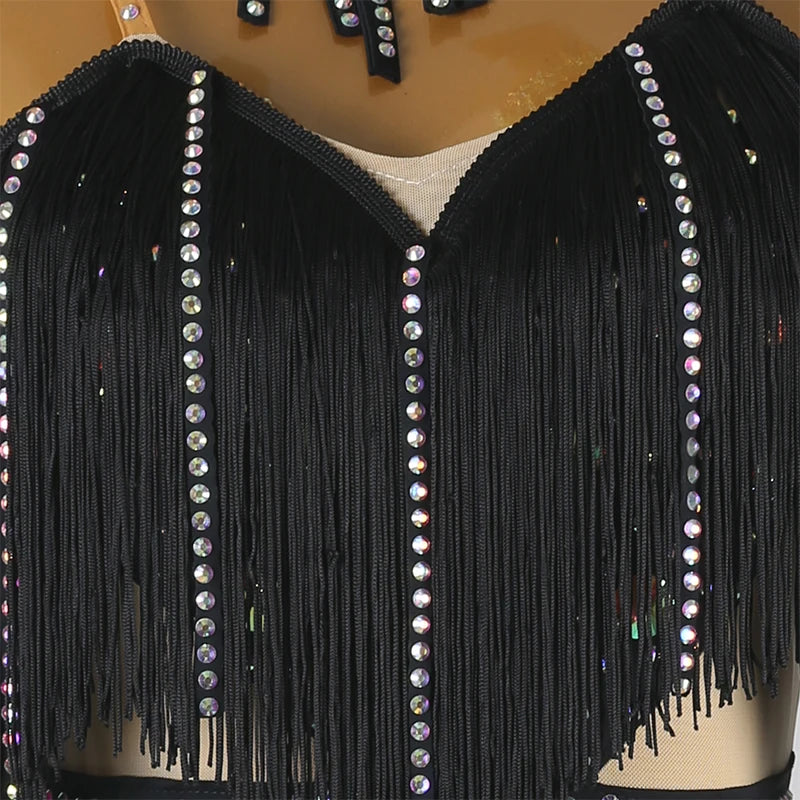 Professional Latin Dance Competition Dress & Tassel Fringe Performance Outfit