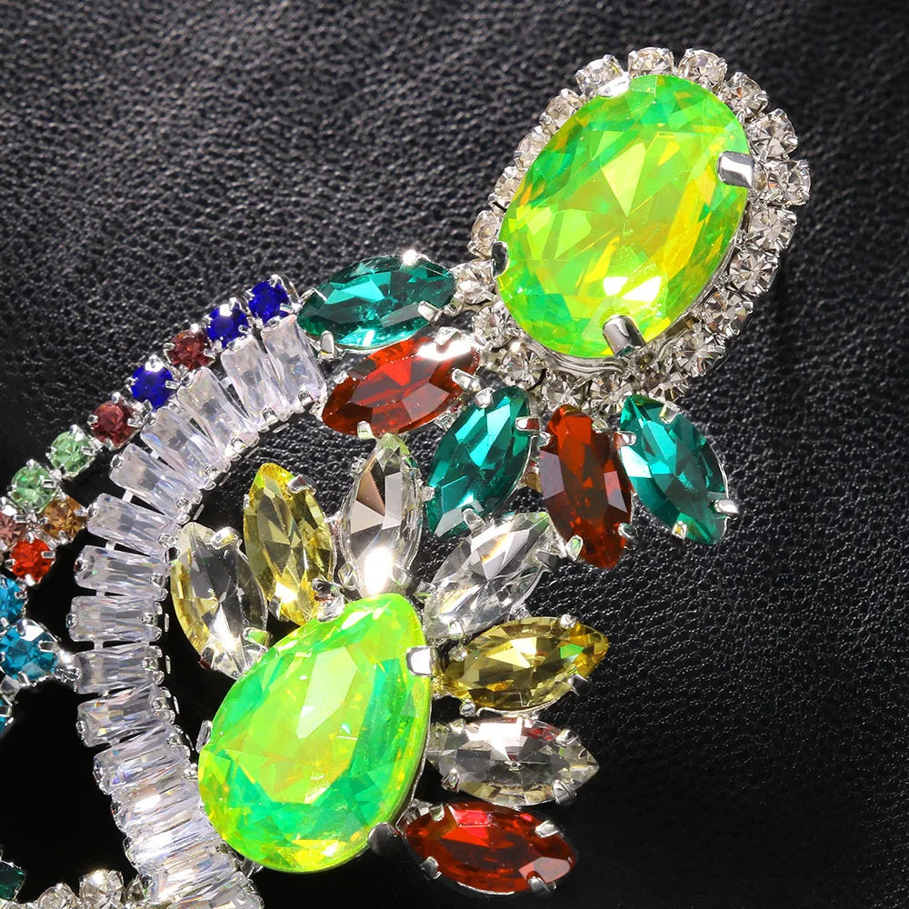 Colorful Rhinestone Tassel Statement Earrings
