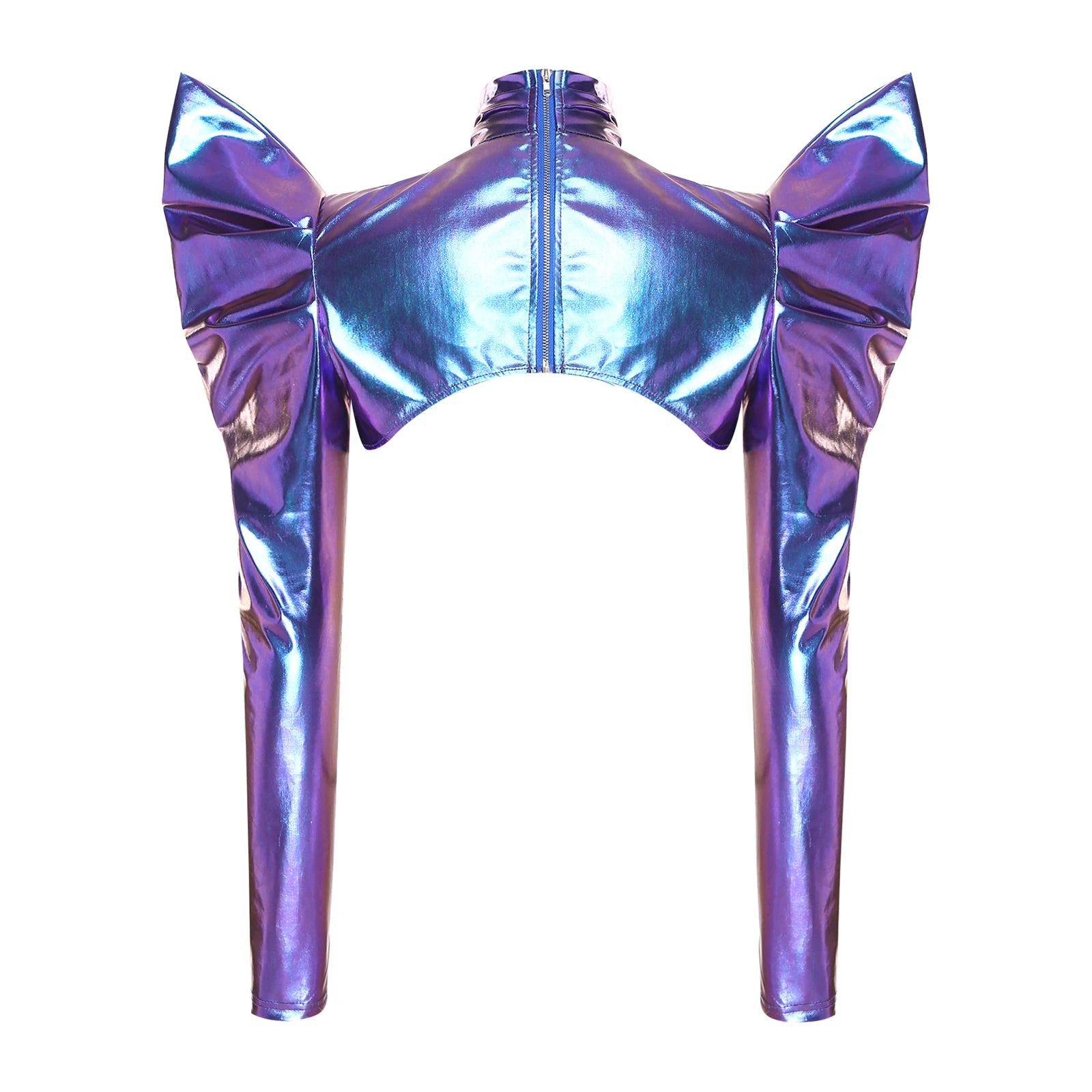 Metallic Shoulder Armor Shrug Crop Top & Sleeves Futuristic Pauldron Stage Costume