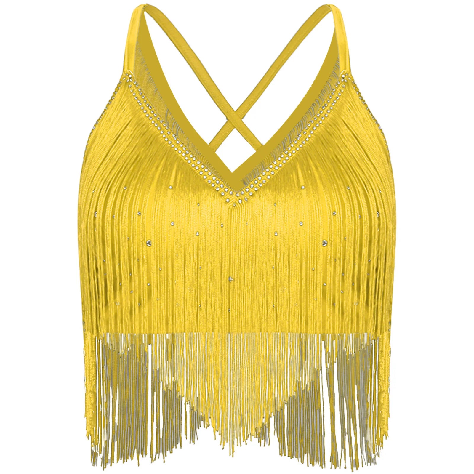 V-Neck Crisscross Back Tassel Fringe Crop Top Latin Salsa Dance Costume