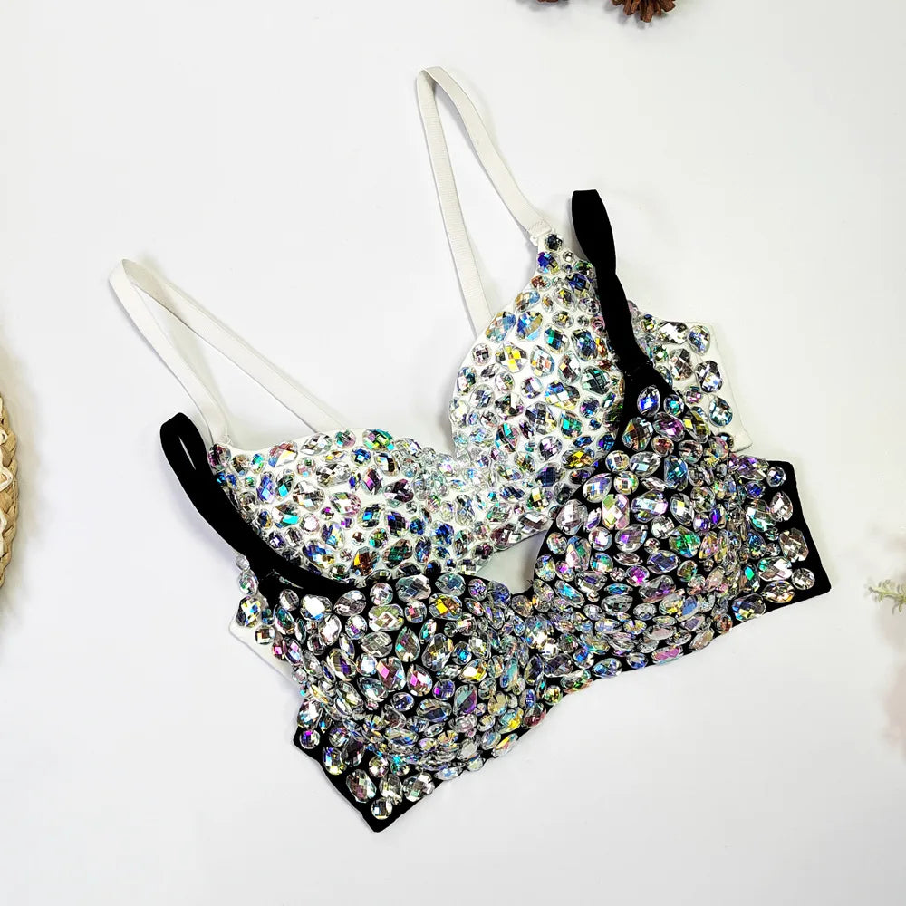 Sparkly Rhinestone Corset Top Showgirl Stage Performance Bustier Bra Top