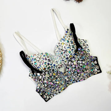 Sparkly Rhinestone Corset Top Showgirl Stage Performance Bustier Bra Top