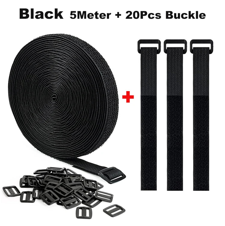Reusable Cut-to-Length Cable Ties Adjustable Nylon Hook and Loop Straps with Buckles