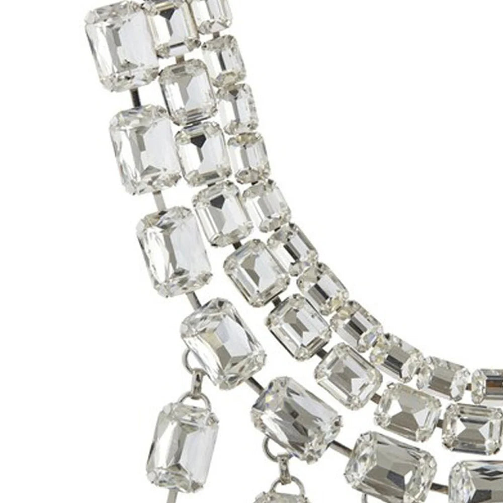 Square Pendant Rhinestone Fringe Choker