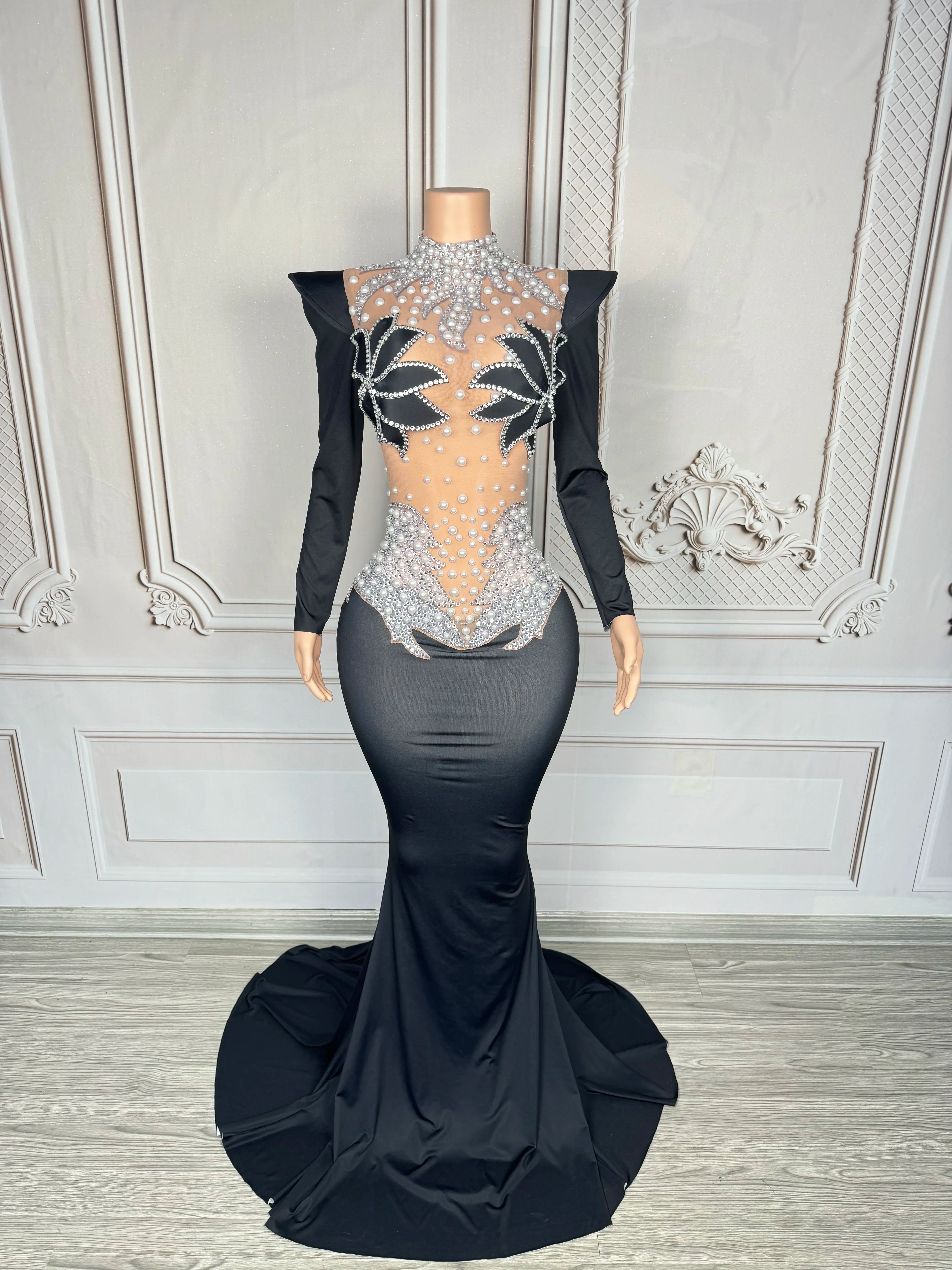 Rhinestone Floral Embroidered Mermaid Gala Gown & Trailing Evening Dress