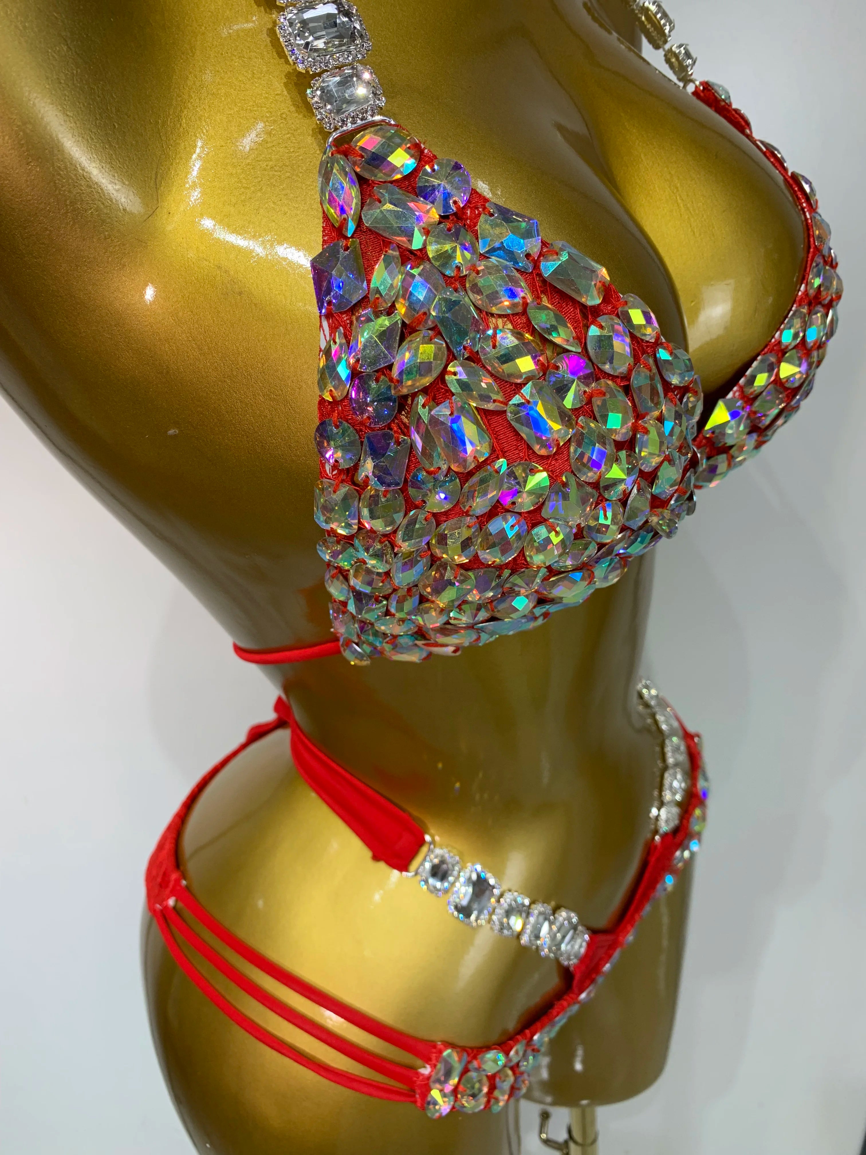 Crystal Diamond Bikini Two-Piece Set Sparkle Stage Performance Outfit