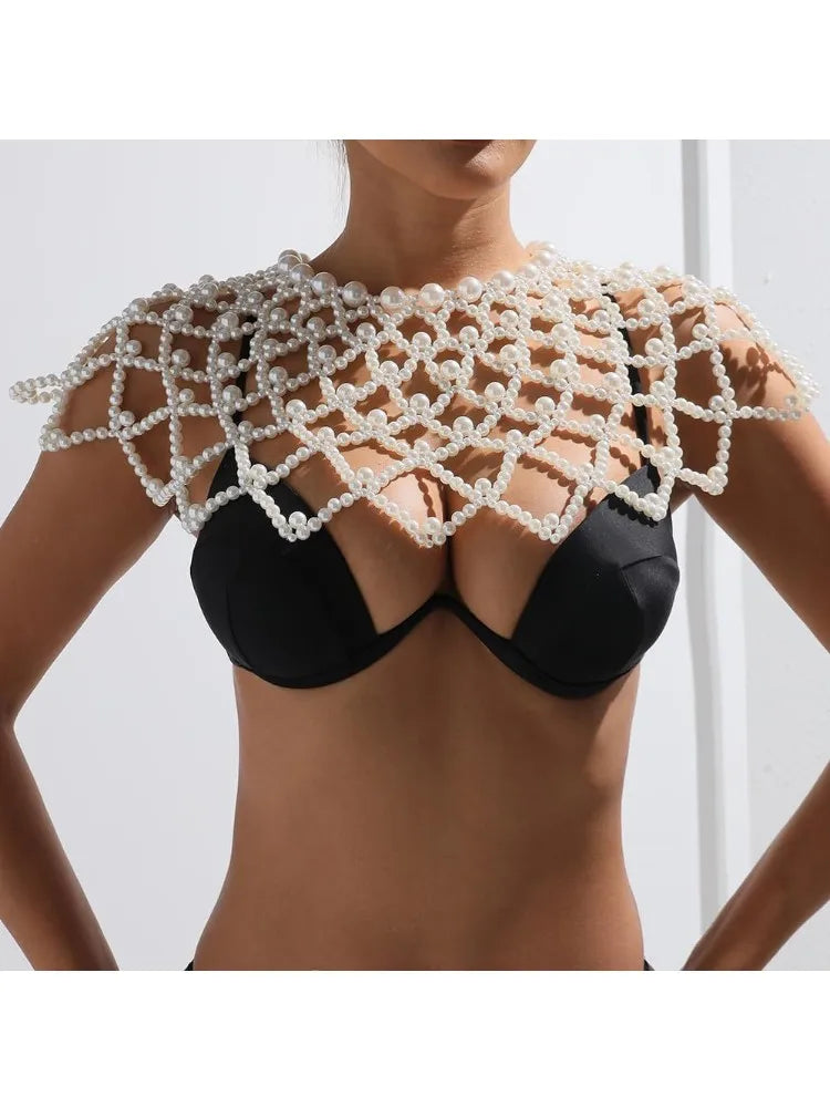 Openwork Simulated Pearl Shoulder Shawl