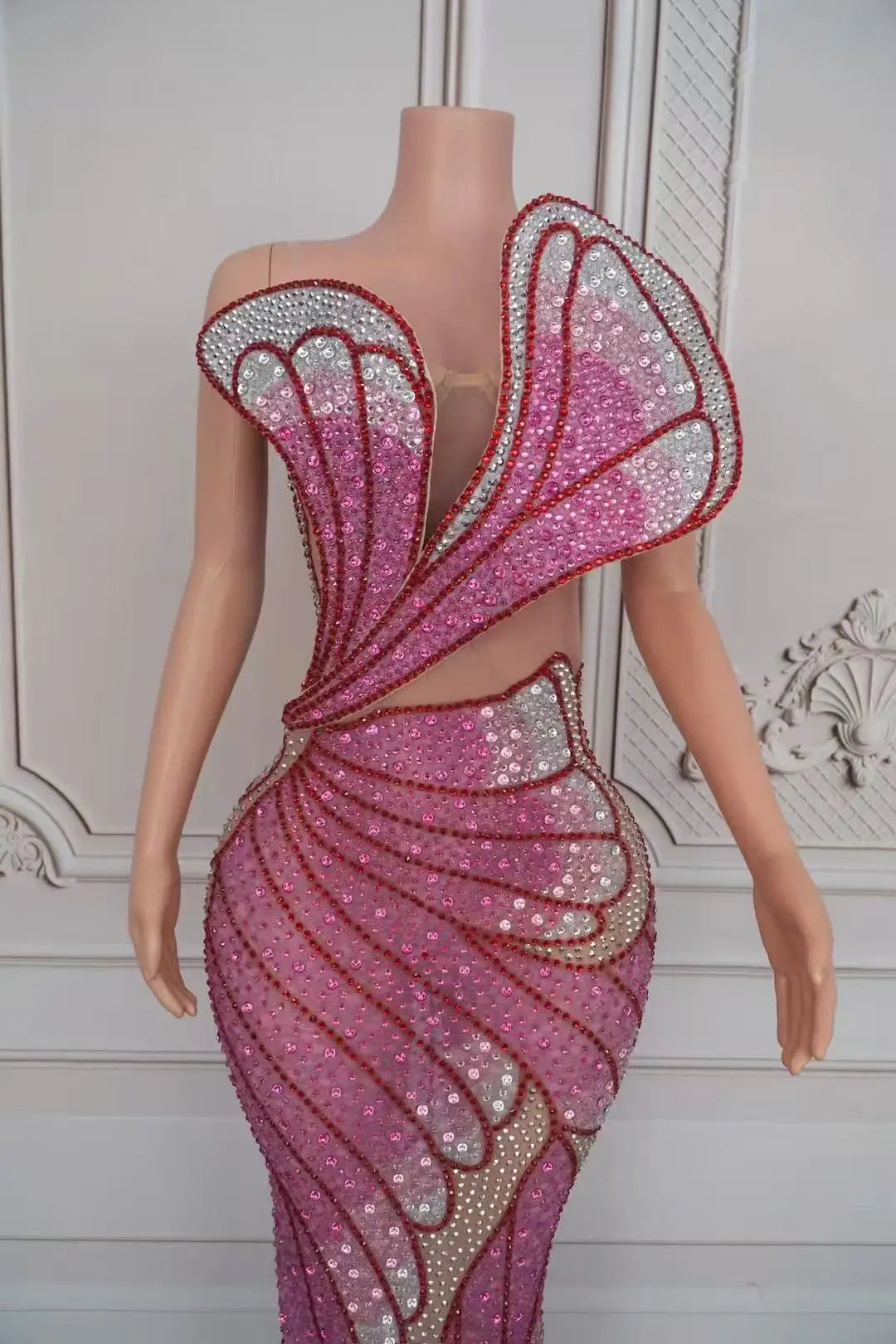 Women's Rhinestone Mesh Transparent Long Dress | Luxury Gown for Prom, Red Carpet & Birthday