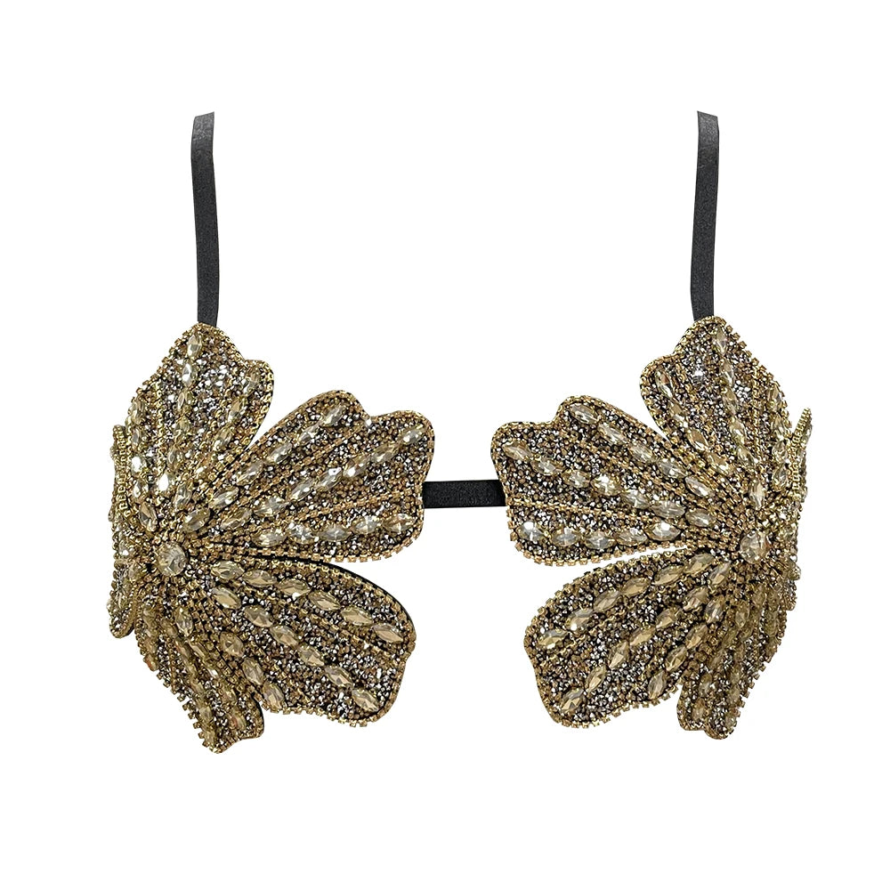 Handmade Crystal Flower Embroidery Rhinestone Costume Bra