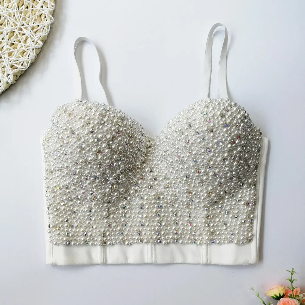 Sparkly Diamond Rhinestone Corset Top Showgirl Stage Performance Push-Up Bustier