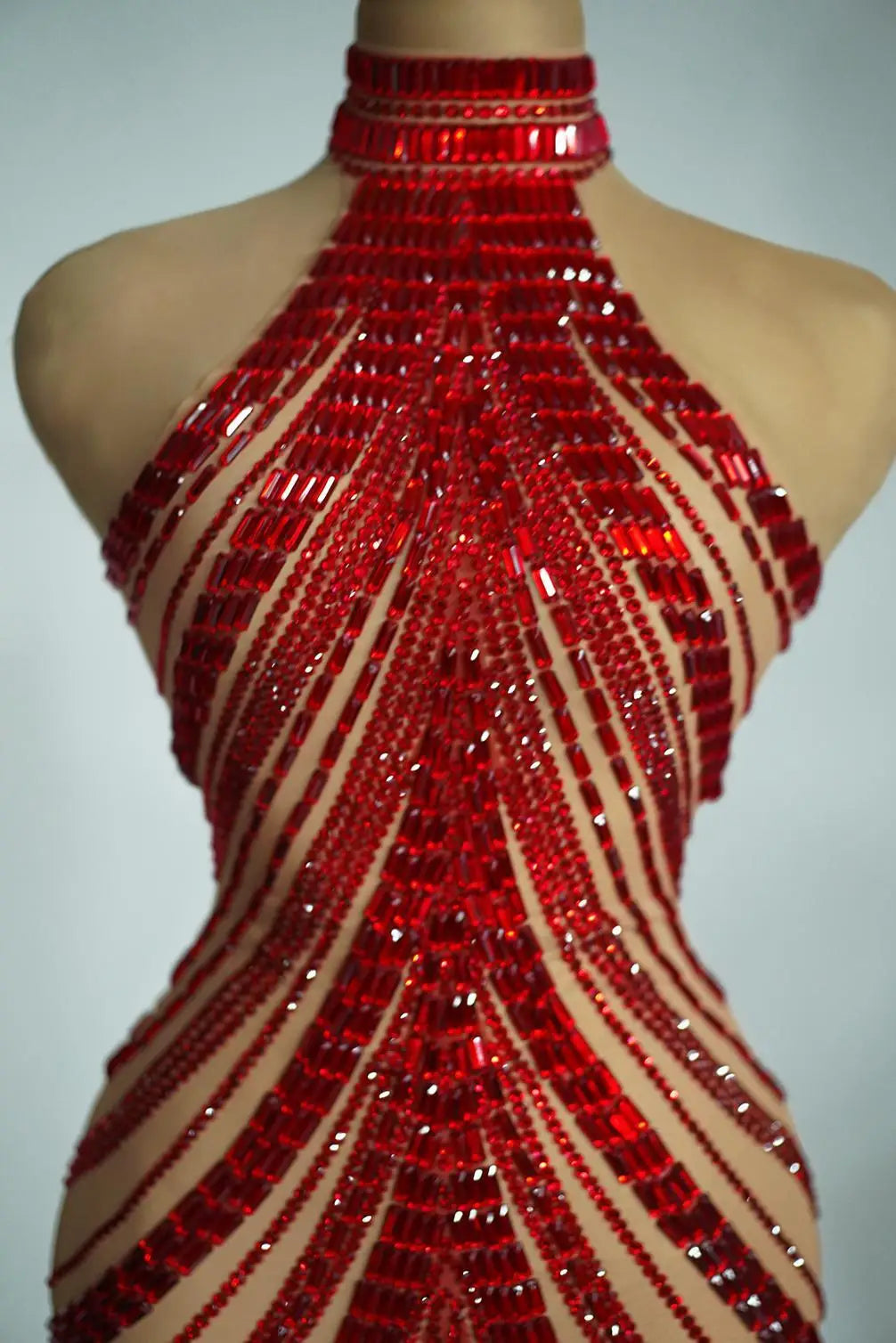 Sparkly Rhinestone High-Neck Sheath Mini Dress Stage Dance Costume