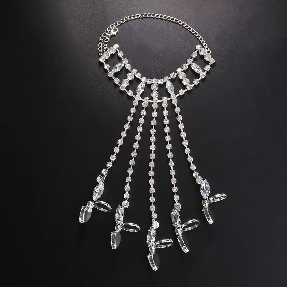 Sparkly Glass Crystal Five-Finger Bracelet Hand Harness Stage Performance Jewelry