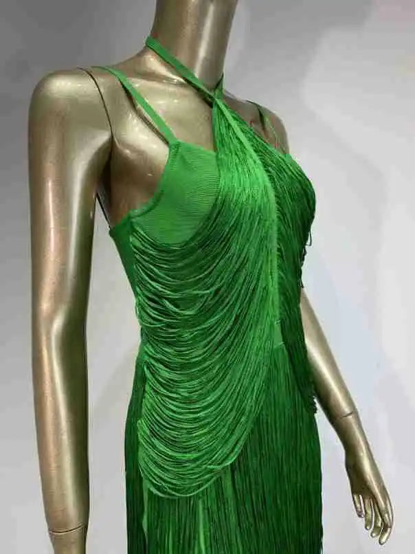 Double-Layer Fringe Bandage Ankle-Length Evening Gown & Gala Dress