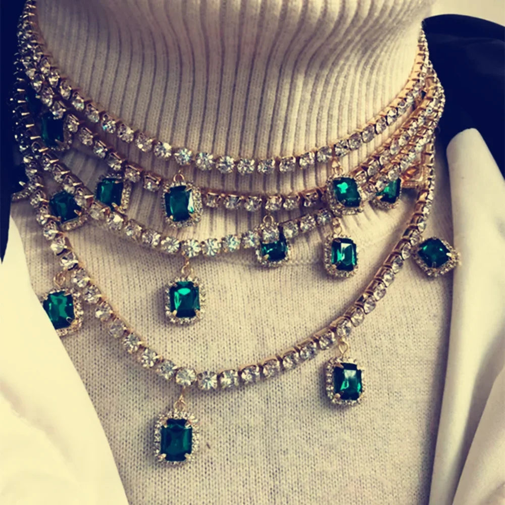 Layered Rhinestone Pendant Choker