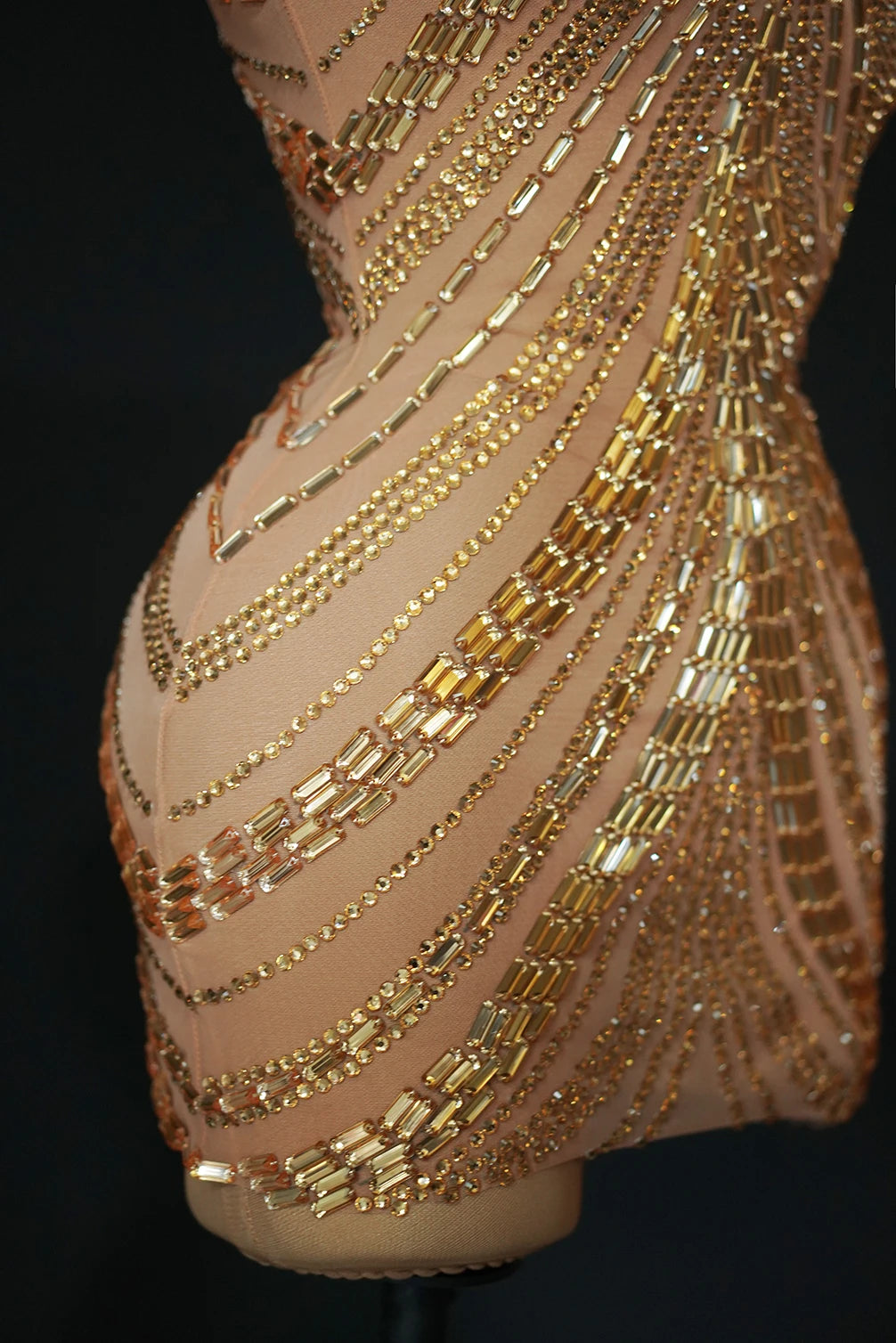 Sparkly Rhinestone High-Neck Sheath Mini Dress Stage Dance Costume