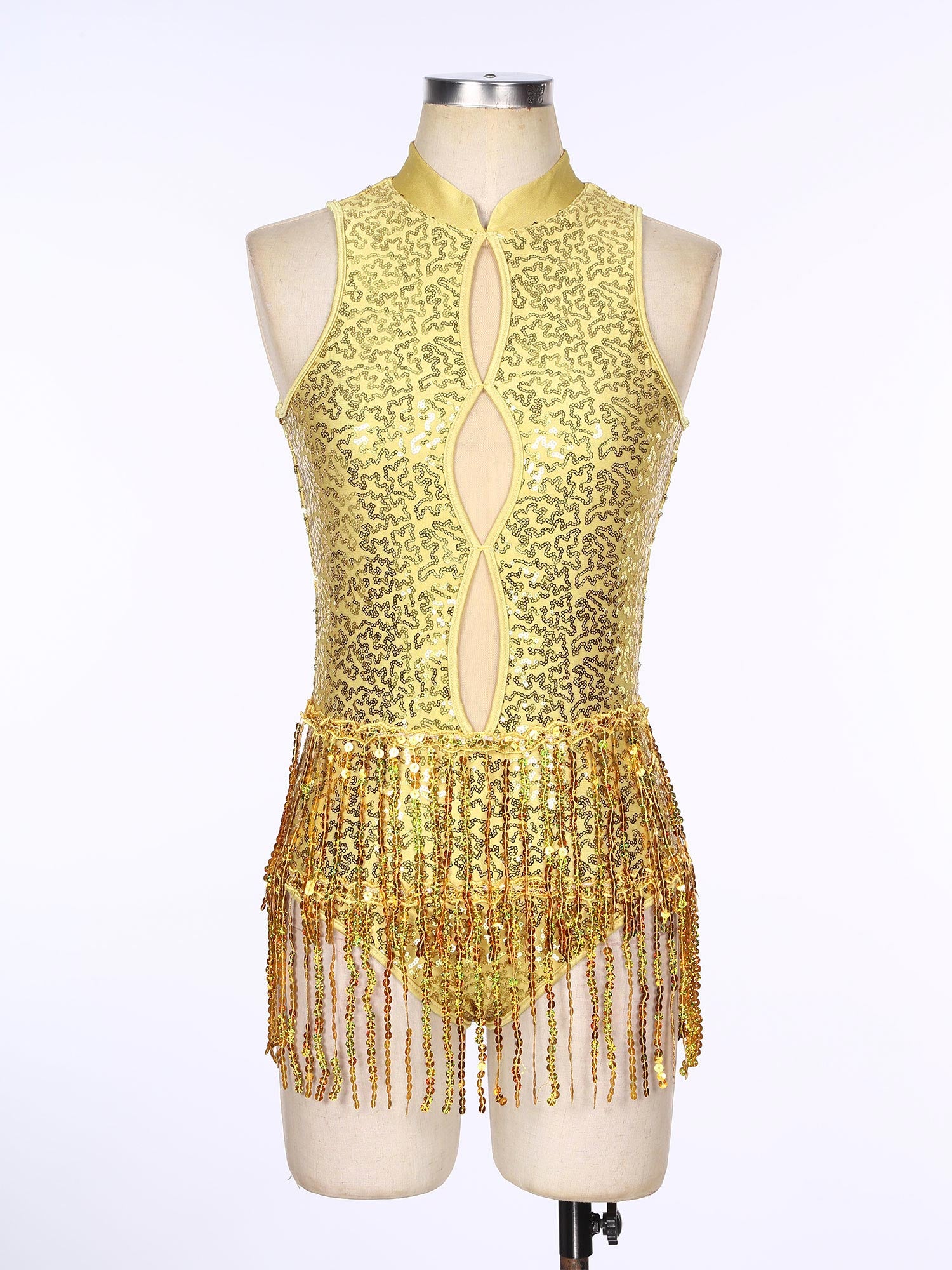 Glitter Sequin Fringe Latin Dance Leotard & Backless Performance Bodysuit