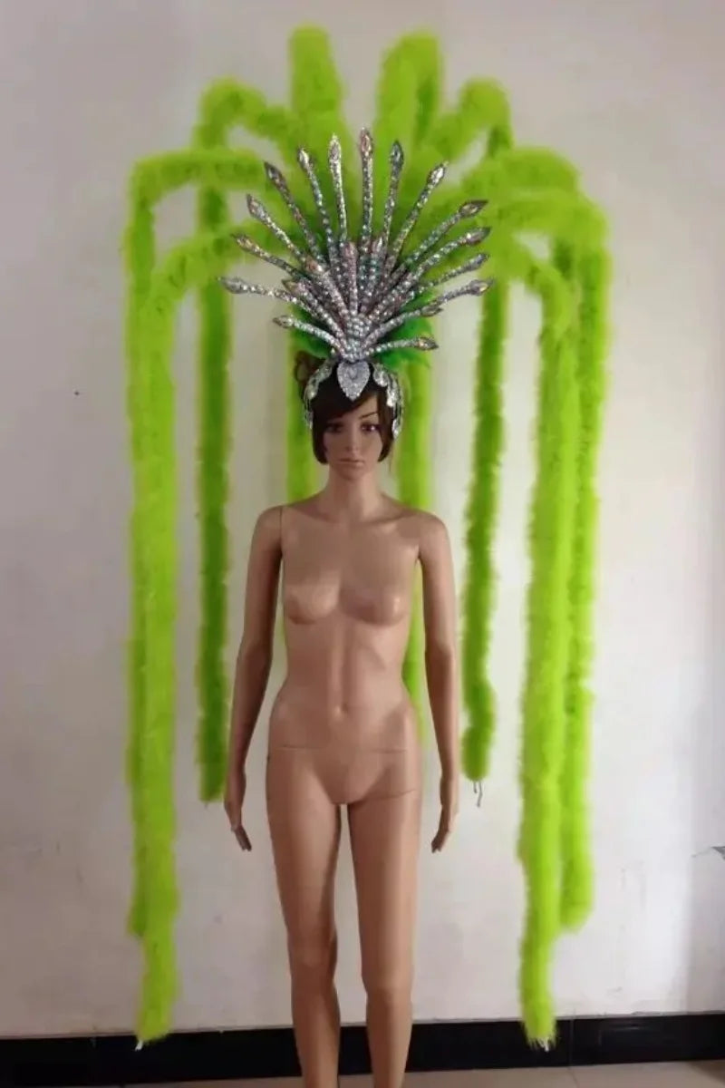 The Stardust Extravaganza Carnival Headdress – Rhinestone & Feather Showgirl Crown