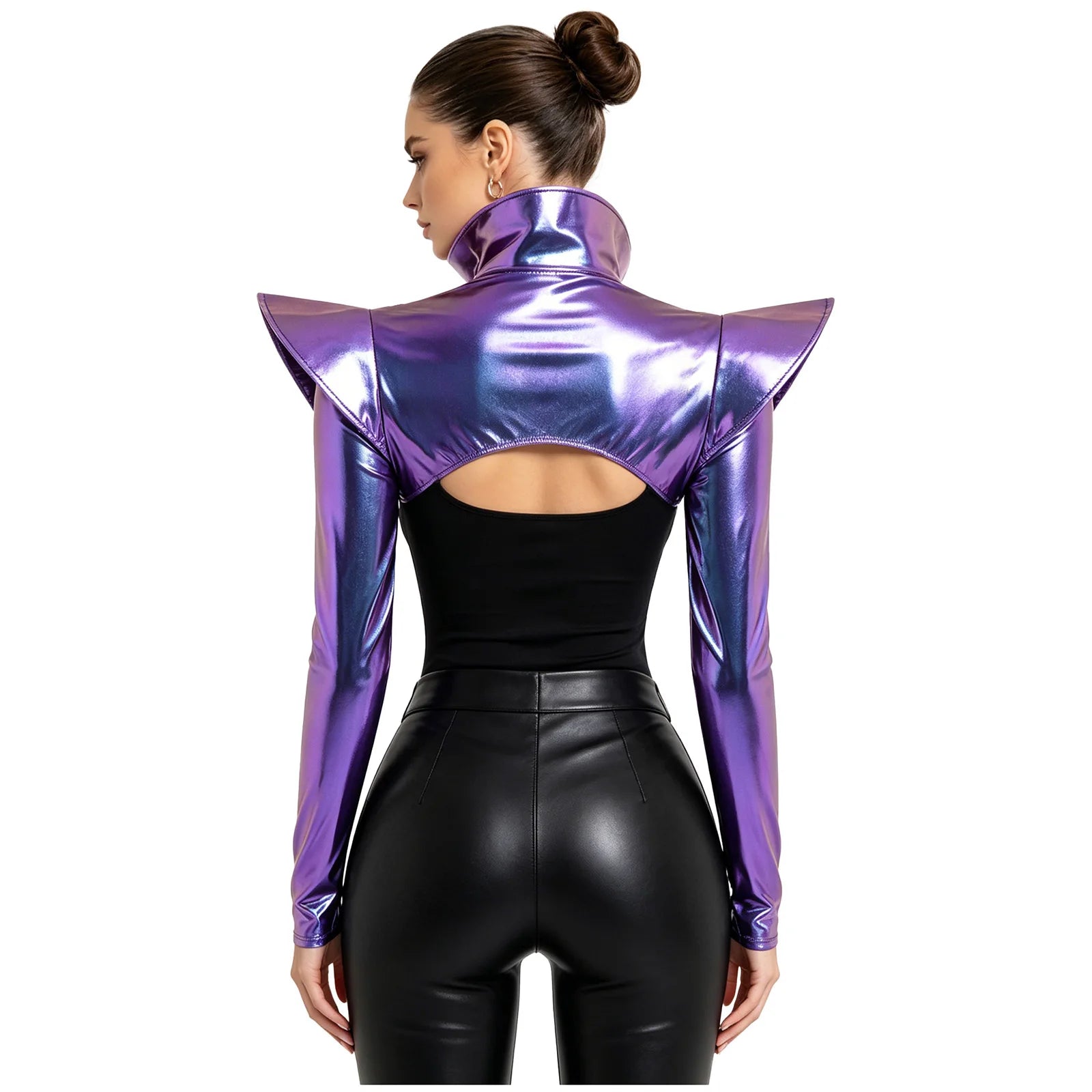 Metallic Shoulder Armor Shrug Crop Top & Sleeves Futuristic Pauldron Stage Costume