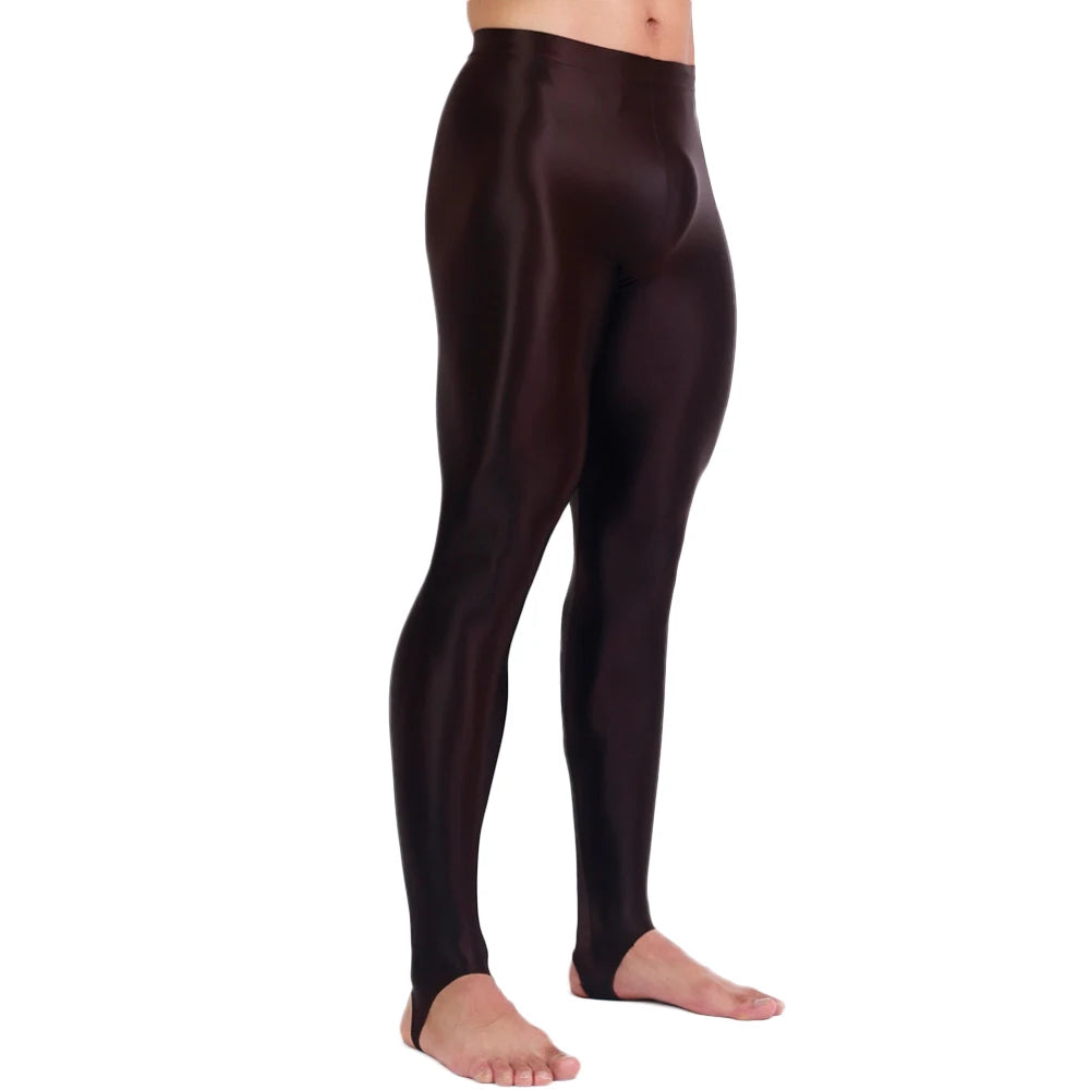 Men's Slim Tights Pencil Pants Stain Smooth  Oil Glossy Shiny Elastic Yoga Leggings Sheer See Through Full Pants Plus Size