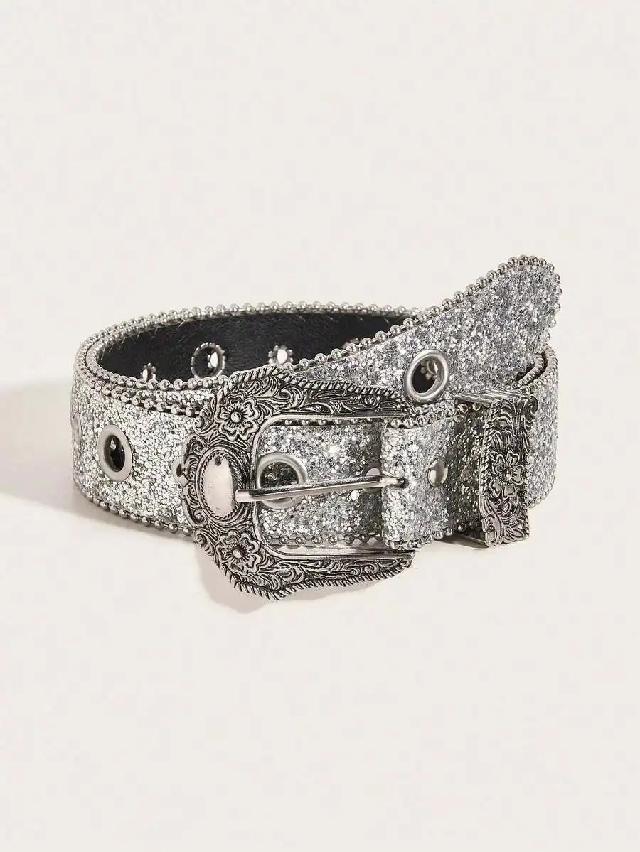 Rhinestone Embellished Animal Print PU Leather Belt