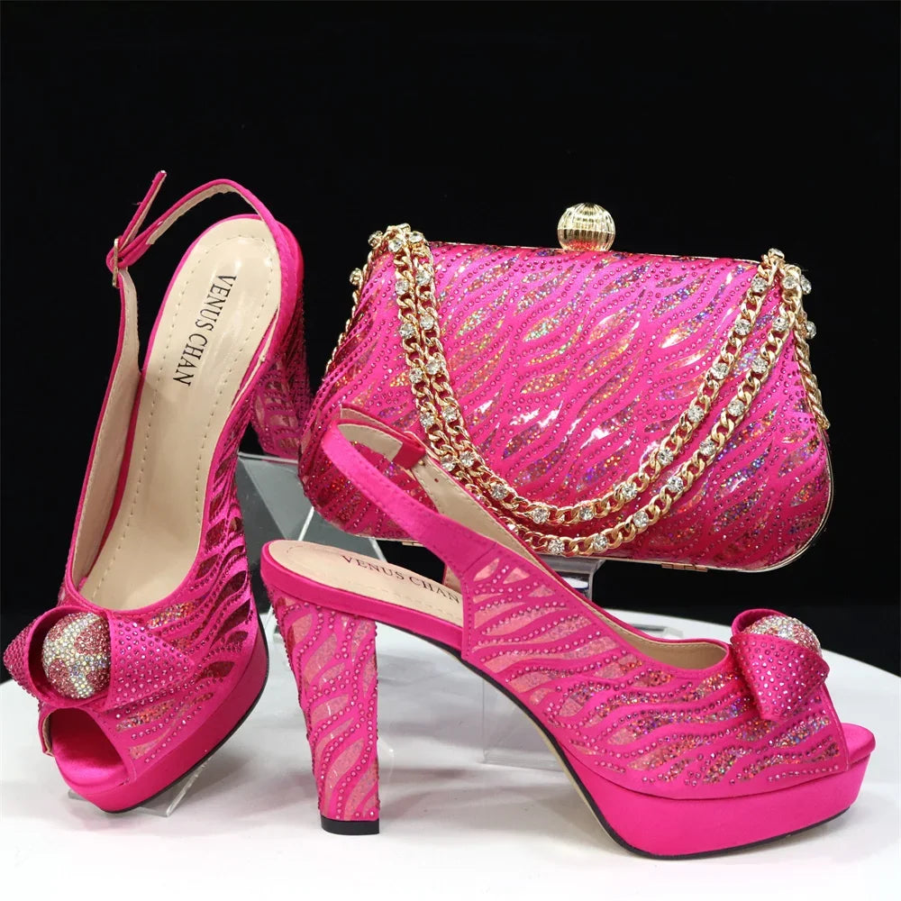 Peep Toe Shoes with Matching Bag Set