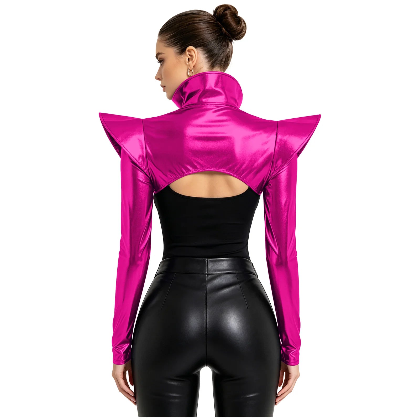Metallic Shoulder Armor Shrug Crop Top & Sleeves Futuristic Pauldron Stage Costume