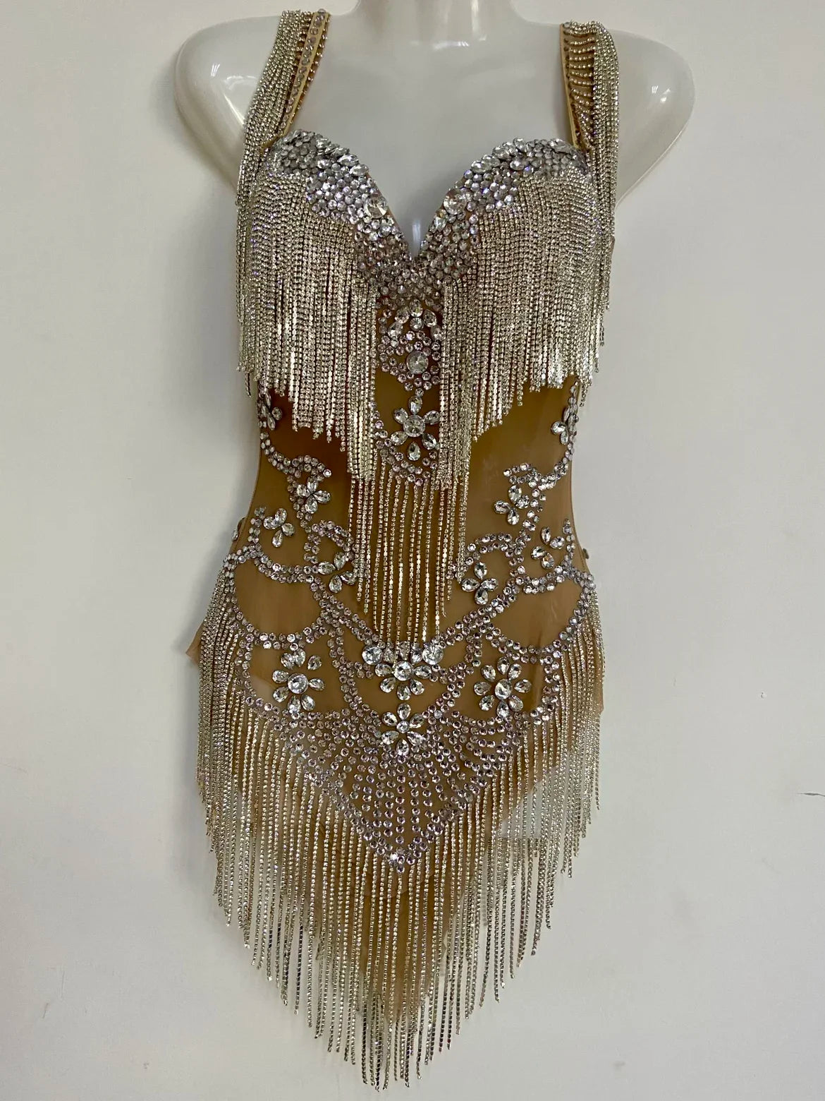 Rhinestone Tassel Chain Performance Dress