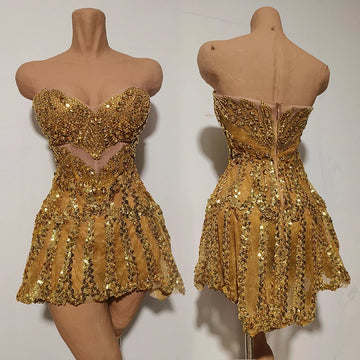 Gold Sequin Mini Dress Concert & Stage Performance Costume