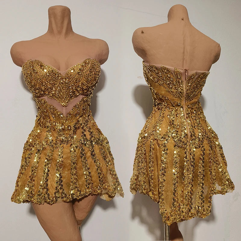 Gold Sequin Mini Dress Concert & Stage Performance Costume