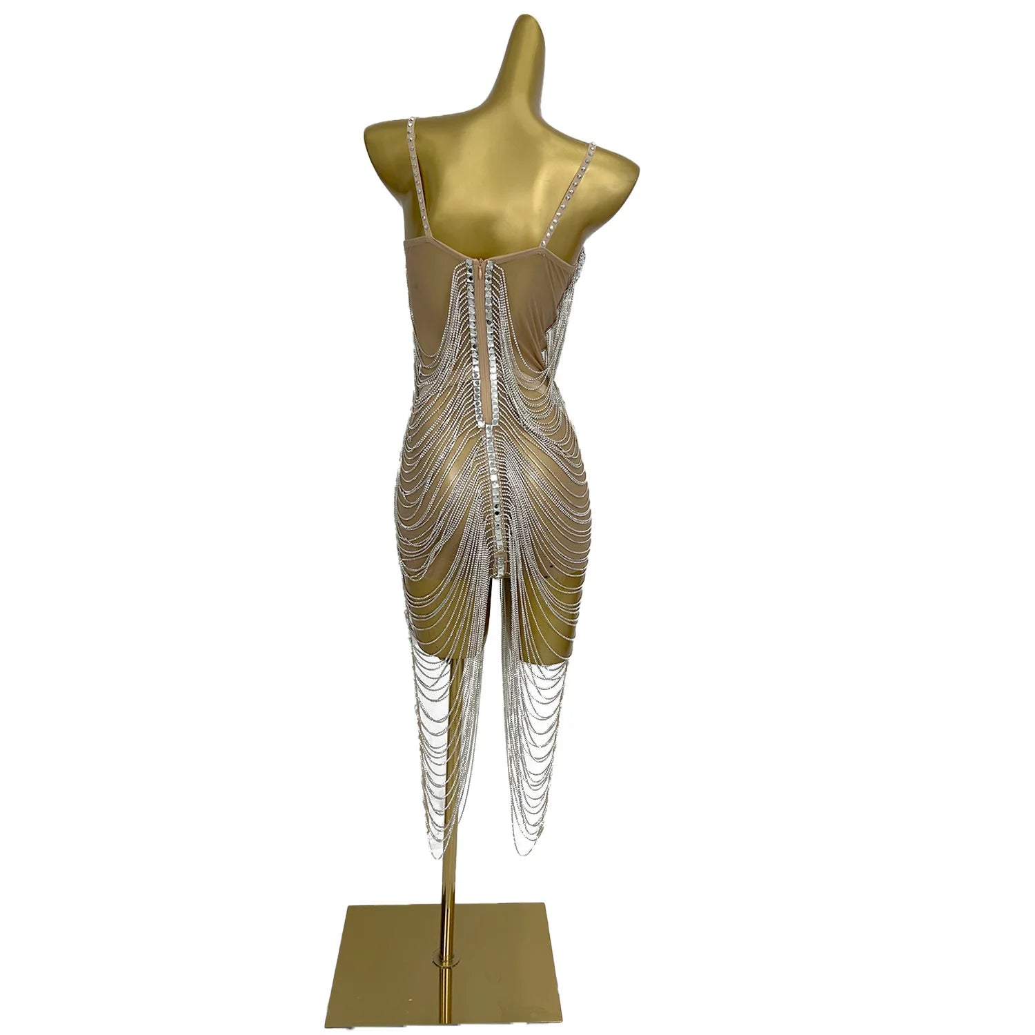 Hollow-Out Rhinestone Tassel Party Mini Dress & Latin Dance Wear