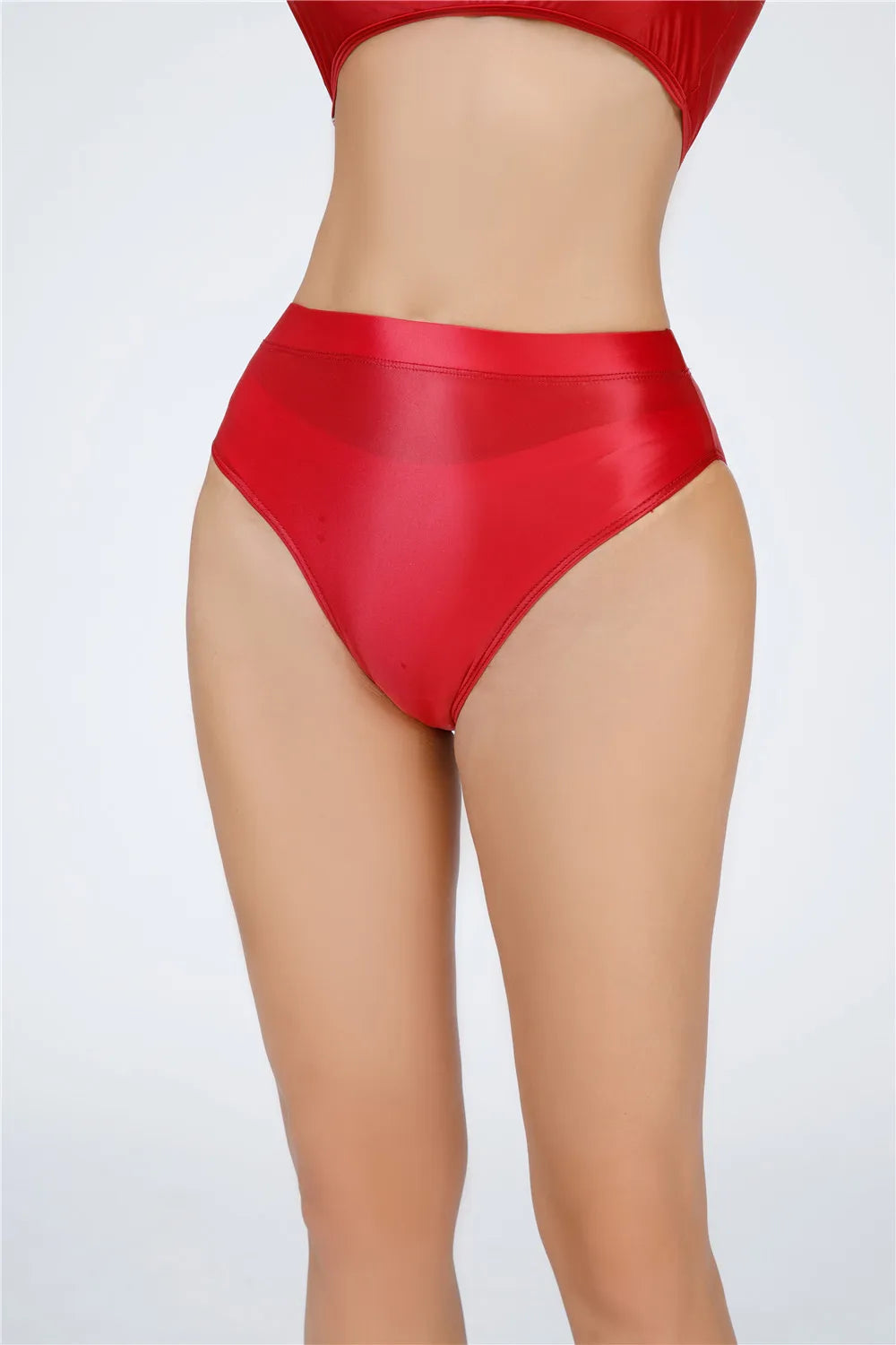 High-Waist Oil Glossy Sheer G-String Thong Satin Smooth Seamless Briefs