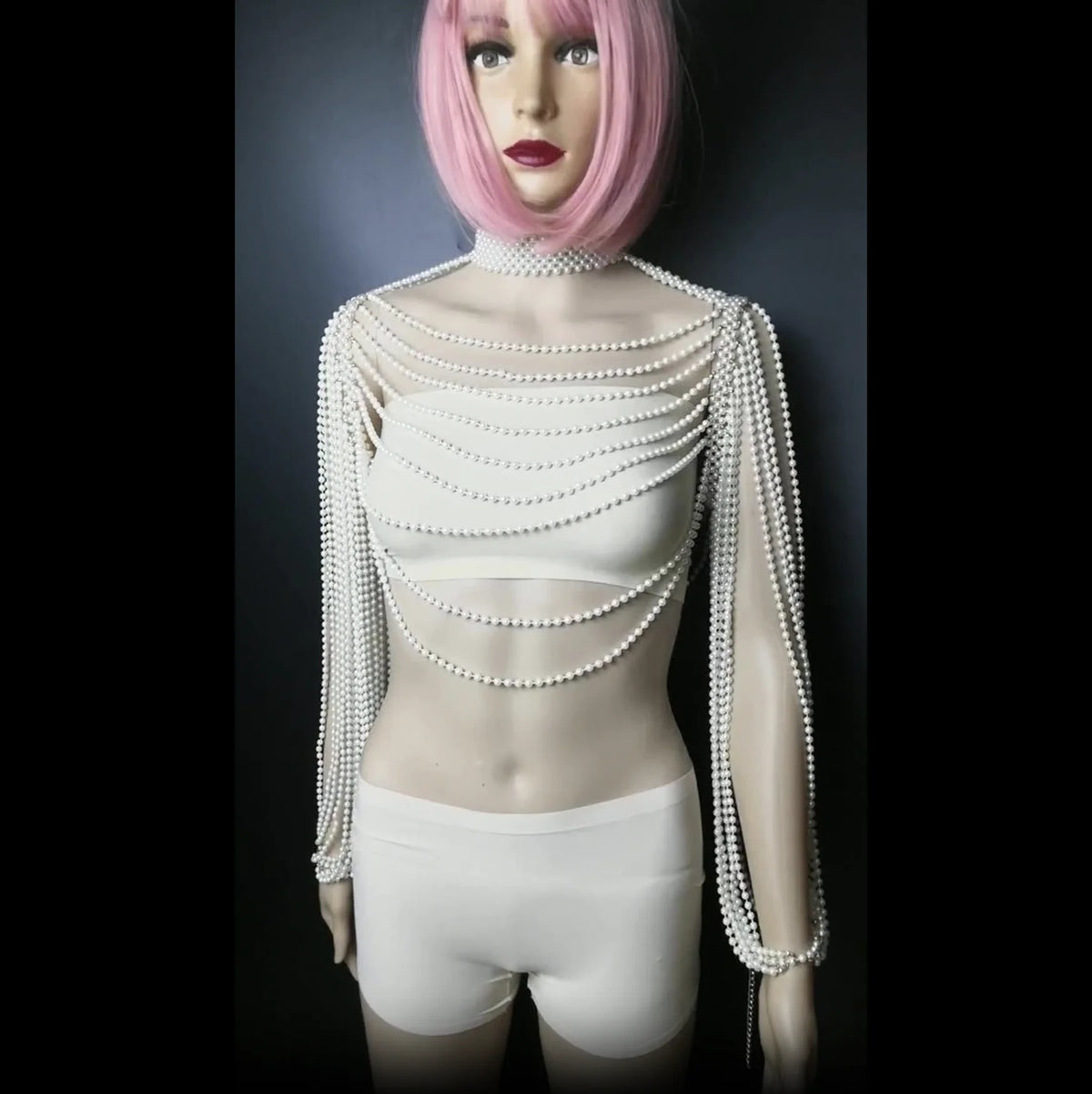 Pearl-Look Shoulder Bra Body Chain