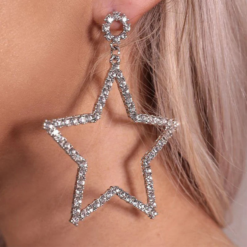 Large Star Rhinestone Drop Earrings