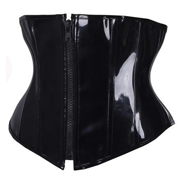 Shiny PU Leather Steampunk Underbust Corset Zipper Front Waist Cincher