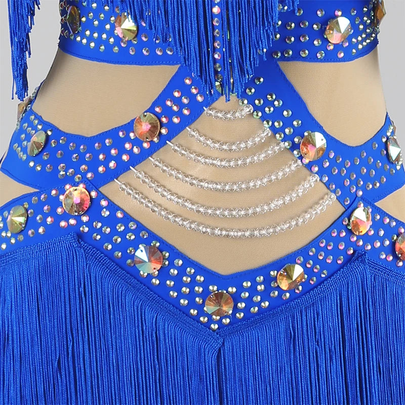 Professional Latin Dance Competition Dress & Tassel Fringe Performance Outfit