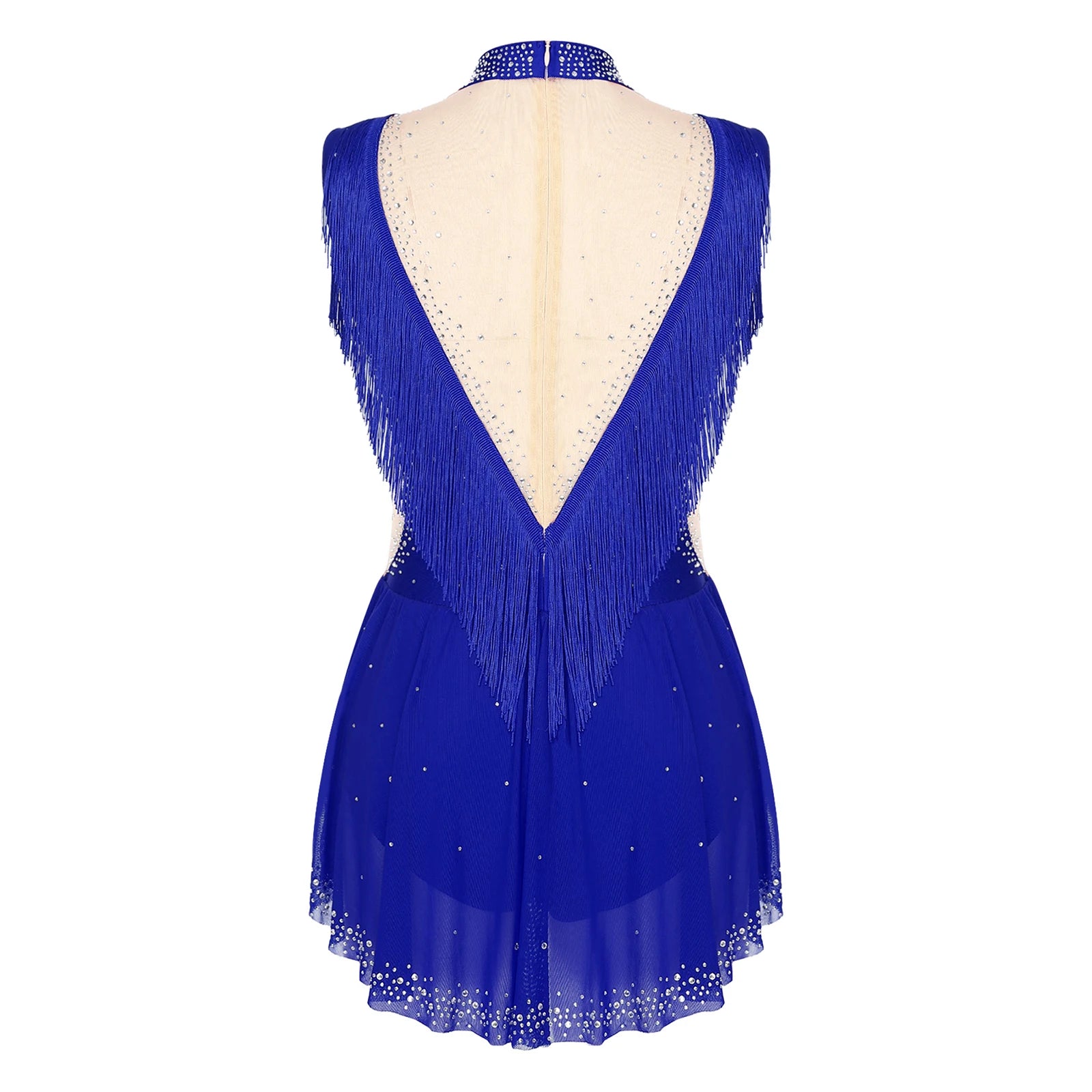 Rhinestone Mock Neck Mesh Tassel Leotard