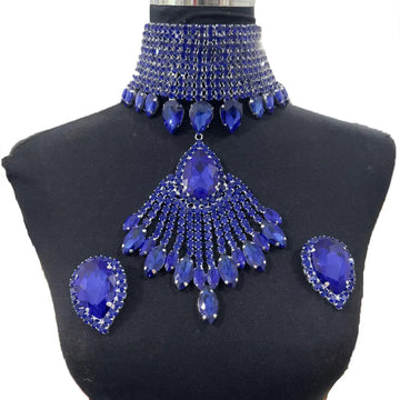 Oversized Crystal Rhinestone Tassel Choker & Earrings Drag Queen Jewelry Set