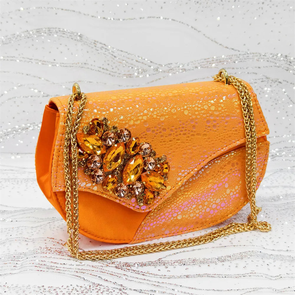 Elegant Rhinestone High-Heels Shoes & Handbag Set