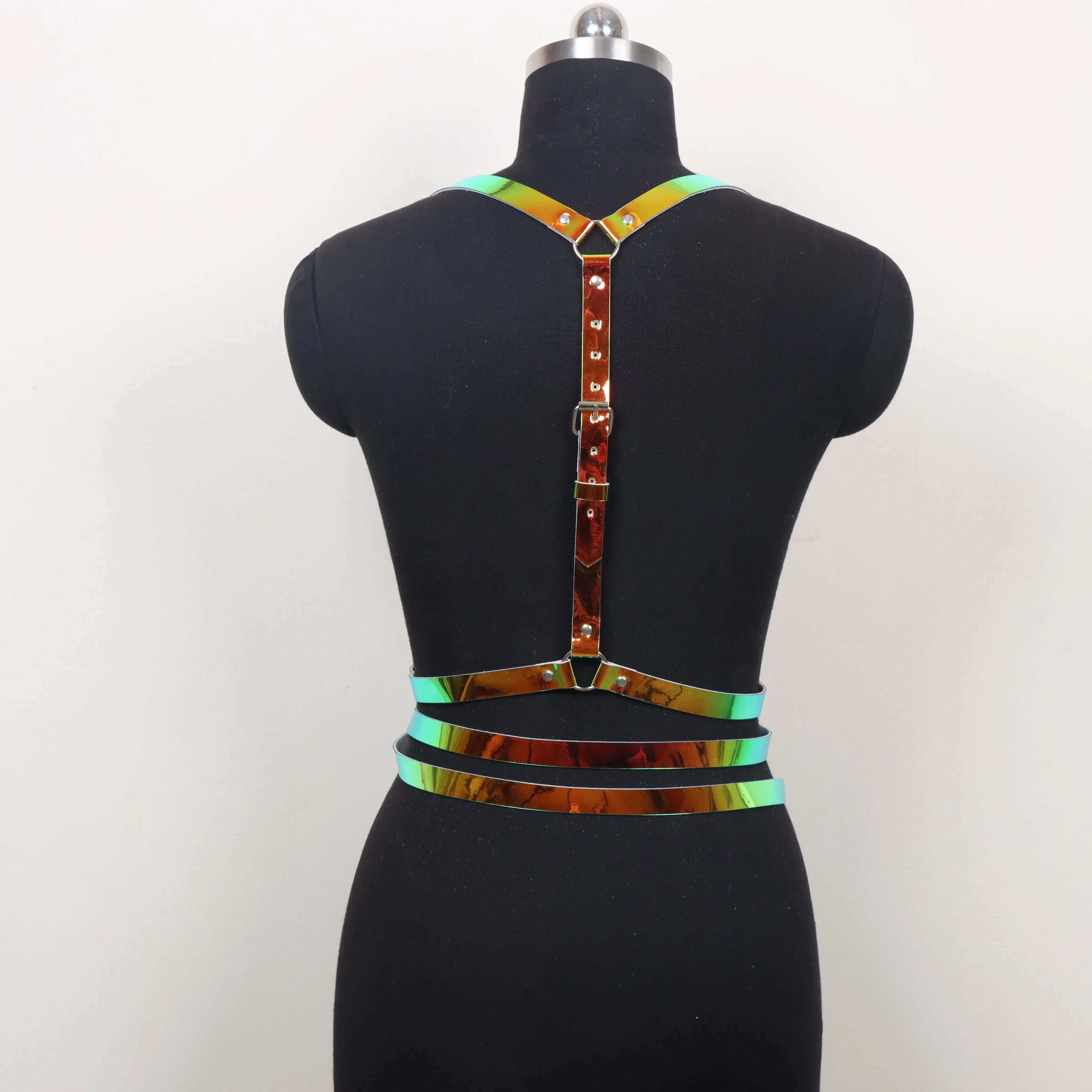 Faux Leather Harness Belt Chain