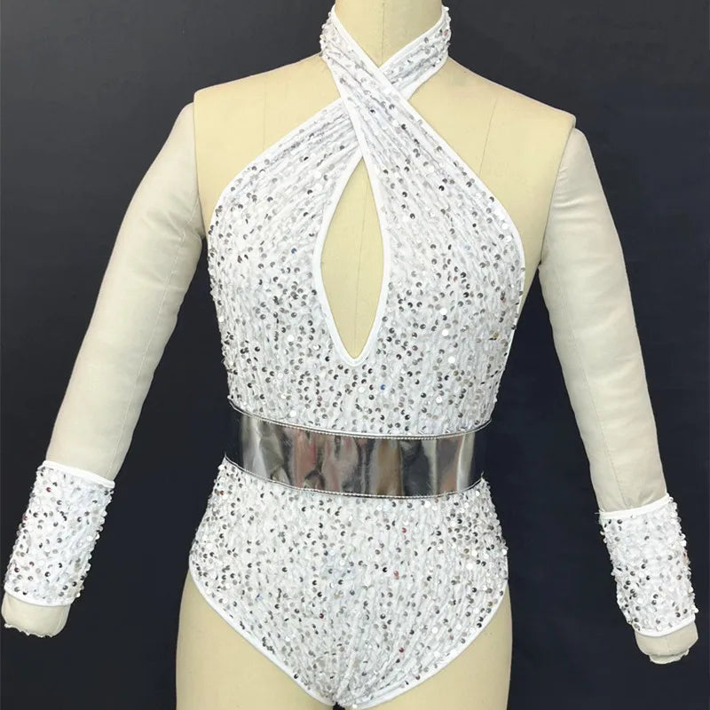 Sequined Rhinestone Bodysuit & Gogo Dance Performance Outfit