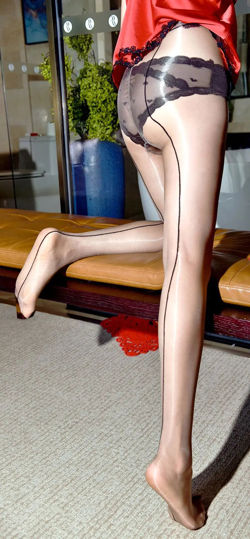 1D Ultra-Thin Oil Glossy Hollow-Out Sheer Shaping Pantyhose Shiny Tights