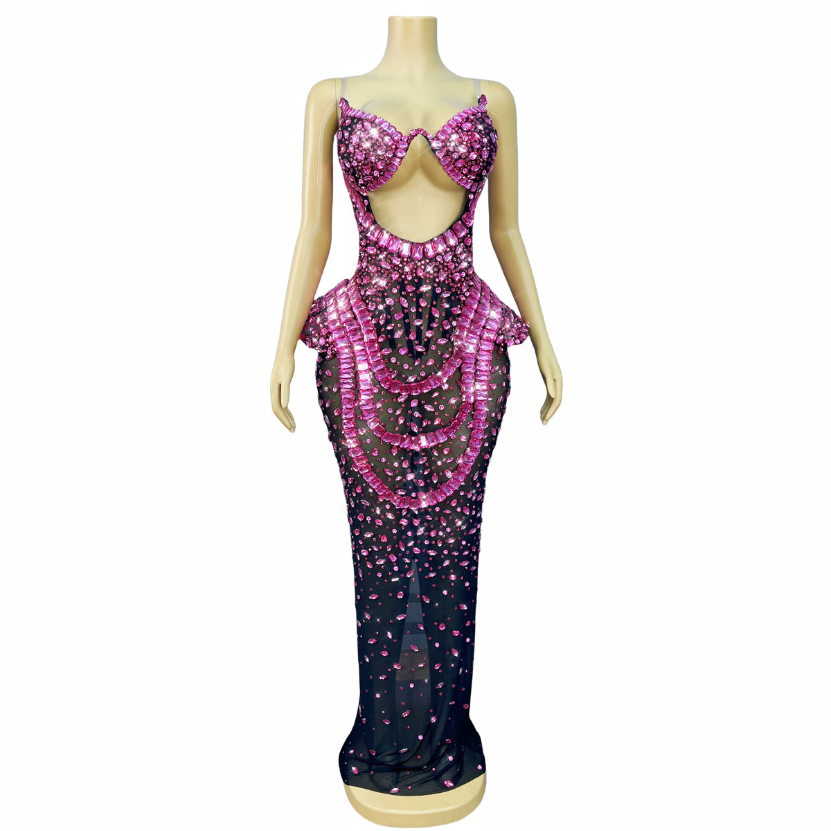 Vintage-Inspired Heavy Rhinestone Mesh Evening Prom Dress