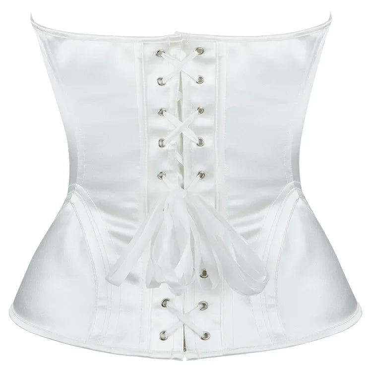 Overbust Corset Bustier Top Built-In Bra Cup Lace-Up Waist Cincher