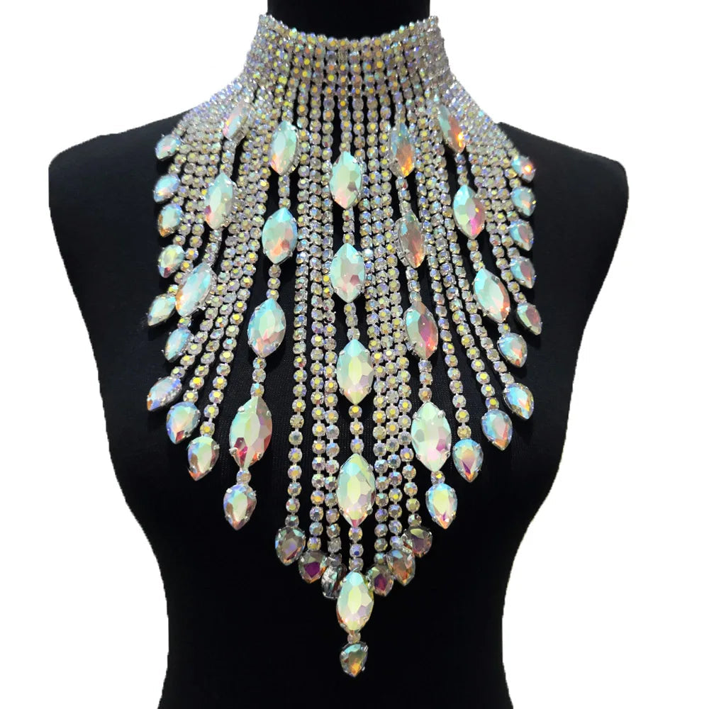Rhinestone Crystal Long Fringe Tassel Necklace