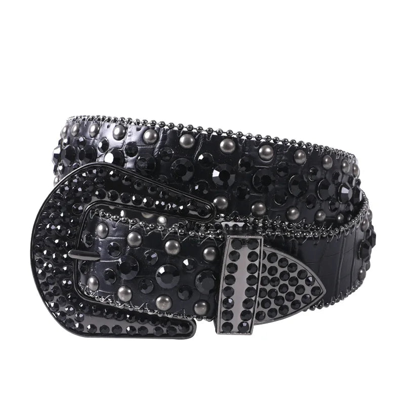 Gem Studded Western Style Fashion Buckle Belt