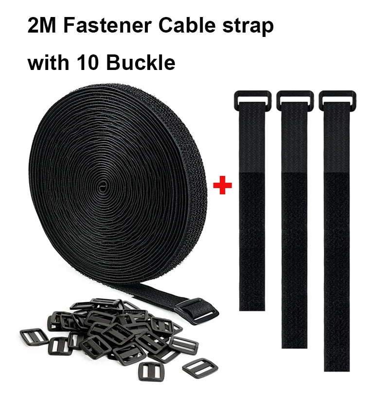 Reusable Cut-to-Length Cable Ties Adjustable Nylon Hook and Loop Straps with Buckles