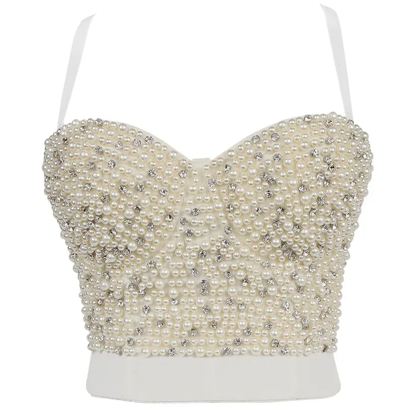 Sparkly Diamond Rhinestone Corset Top Showgirl Stage Performance Push-Up Bustier